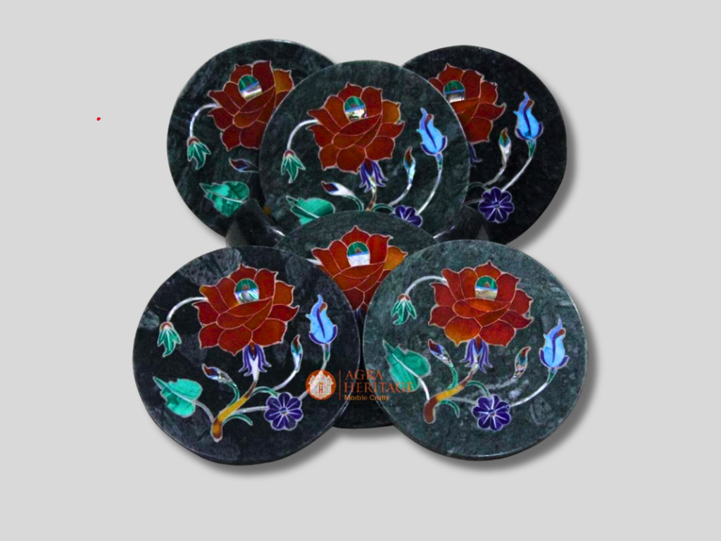 Marble Custom Coasters Set Carnelian Multi Inlaid